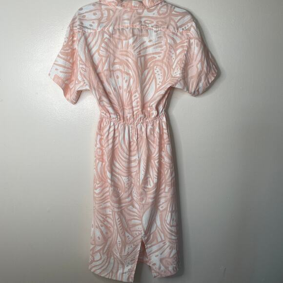 Vintage 70s Pink Tabby of California Abstract Botanical Print Shirtdress Sz 10 - Picture 9 of 13